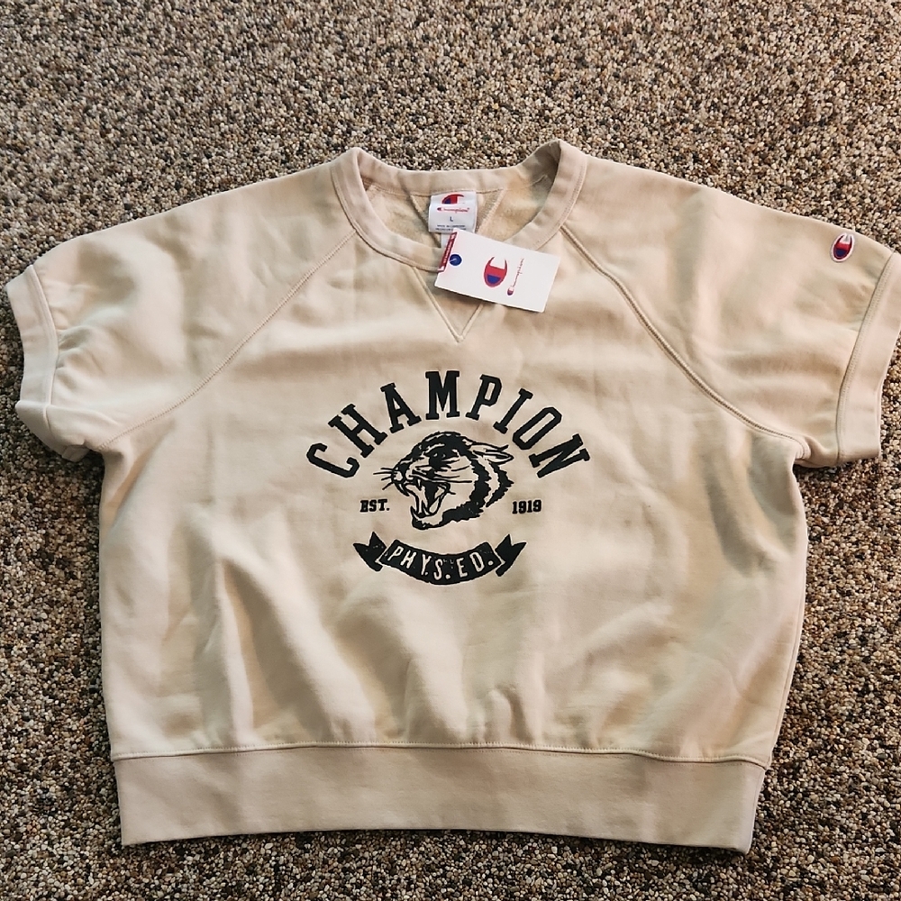 Champion Tan Short Sleeve Crewneck, Size Large